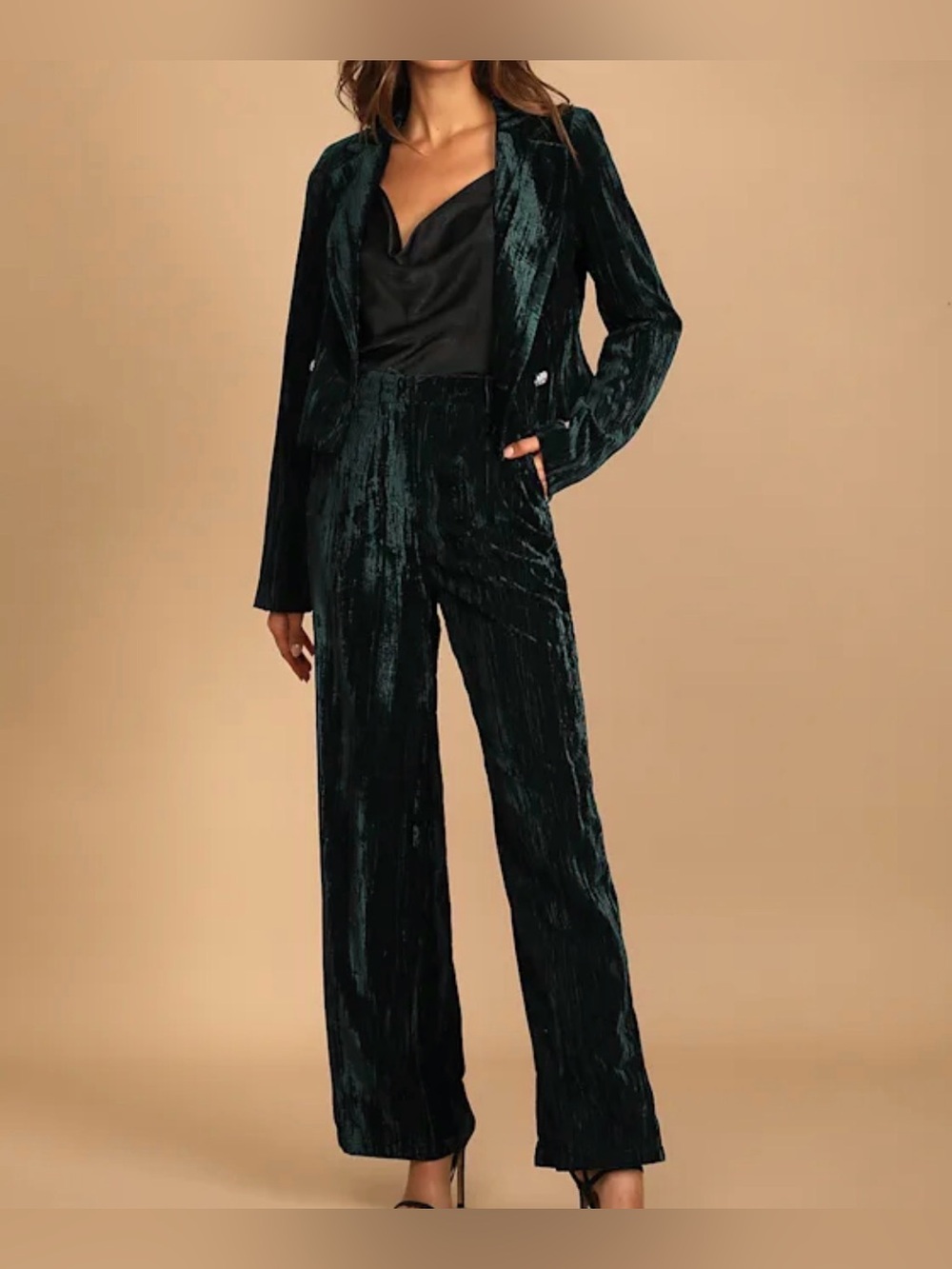 Lulus Crushed Velvet Wide Leg Suit Set - Picture 8 of 9